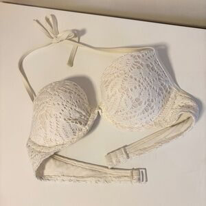 Aerie Swim Lace Push Up Underwire Padded Halter Bikini Top Cream Womens 34 B